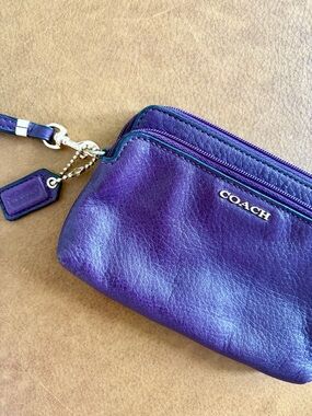 Coach Purple Leather Wristlet with Gold Hardware